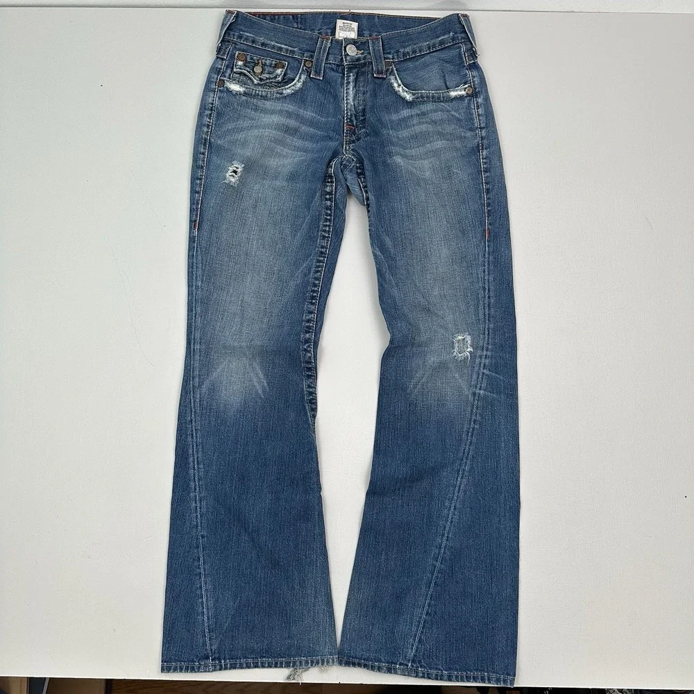 VTG Y2K True Religion Joey Jeans Twisted Flare Men 31x33 Distressed Flap Pockets